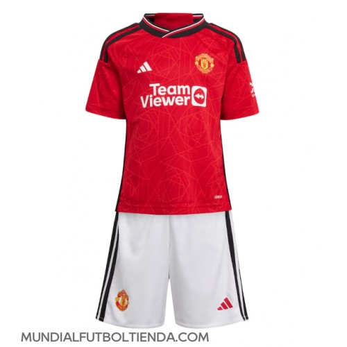 Camiseta Manchester United Primera Equipación Replica 2023-24 para niños mangas cortas (+ Pantalones cortos)